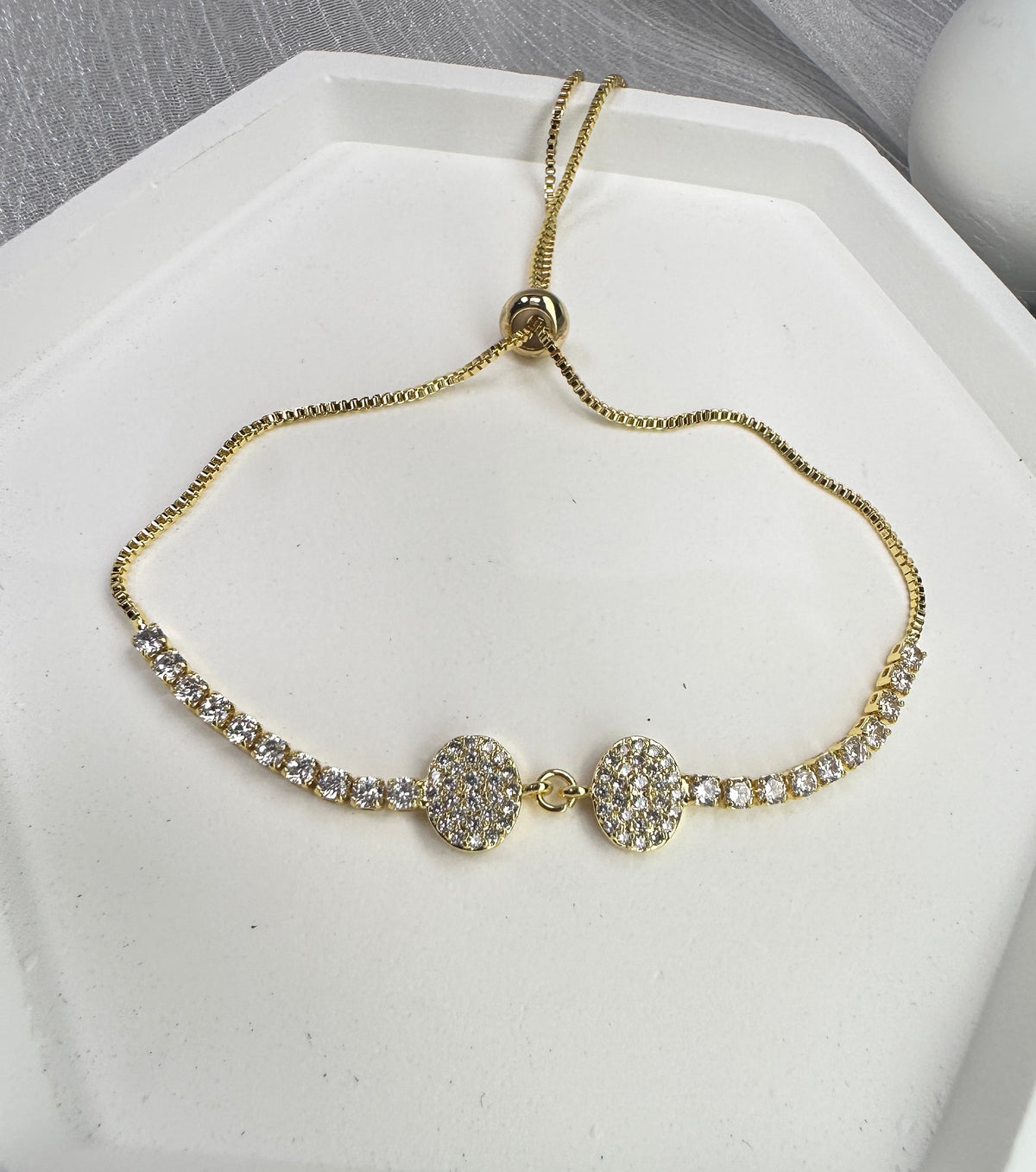 Twin Soul Pave Disc Adjustable CZ Bracelet