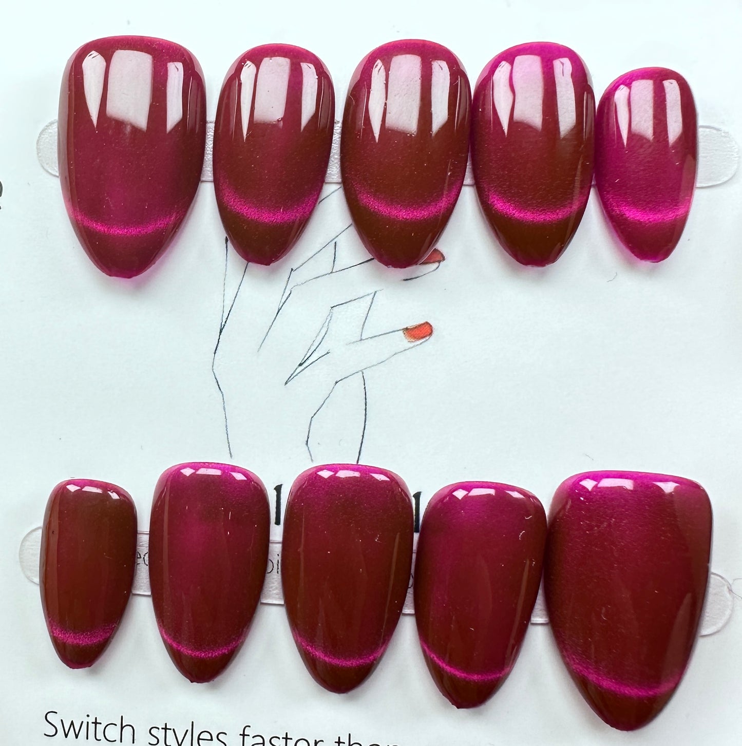Velvet Wine Cat-Eye | Handmade Press on Nails Australia| Luxury Handmade Almond Press-On Nails |Daily Nails | Handmade Press on Nails