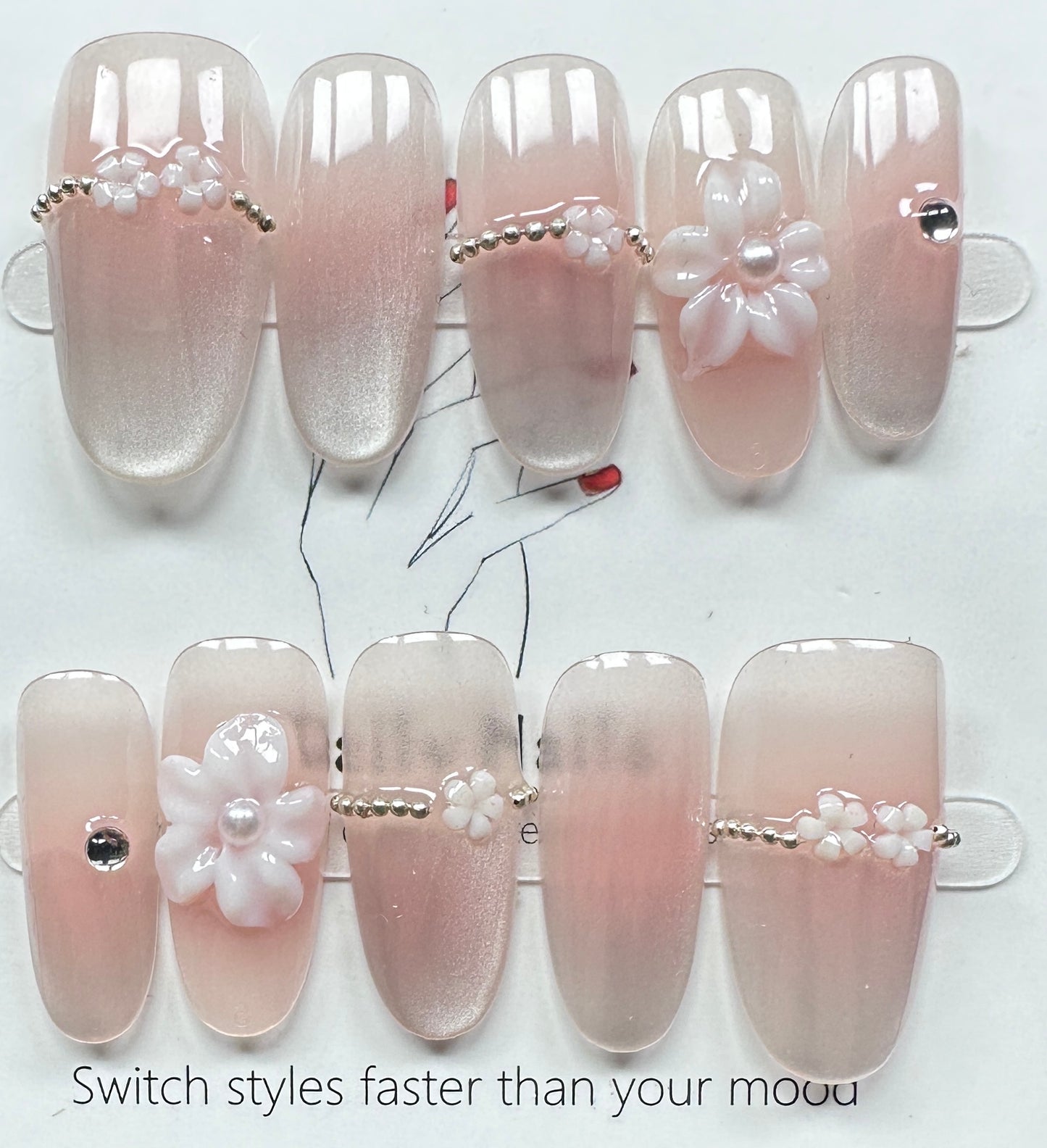 Elegant Shimmer Floral Press on Nails Australia | |Daily Nails | Handmade Press on Nails