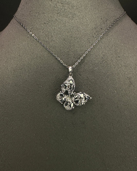 Sable Aura Wing Butterfly Necklace | Black CZ & Gold-Plated Copper