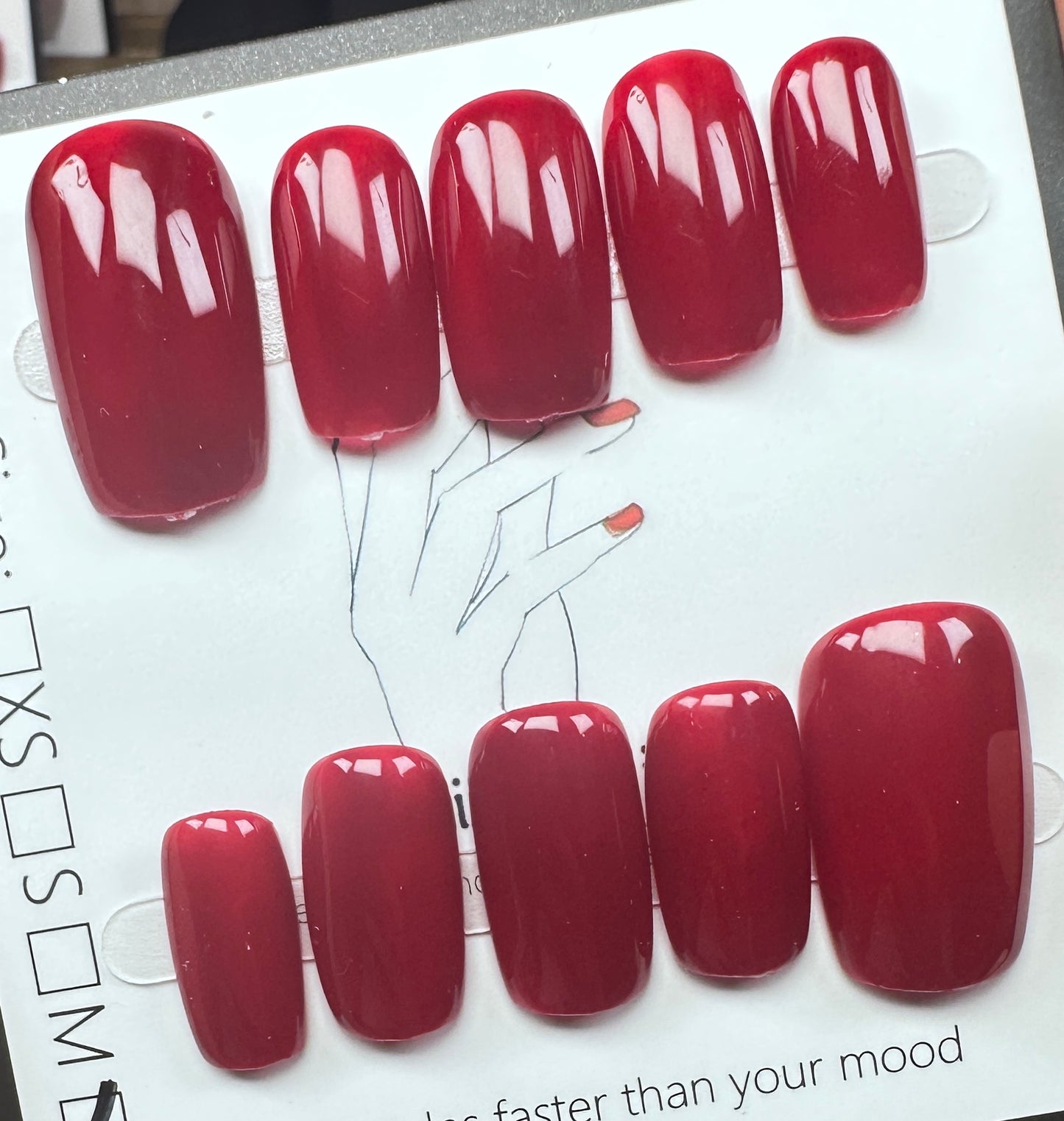 Classic Cherry Gloss | Handmade Press on Nails Australia| Luxury Handmade Medium Square Press-On Nails |Daily Nails | Handmade Press on Nails