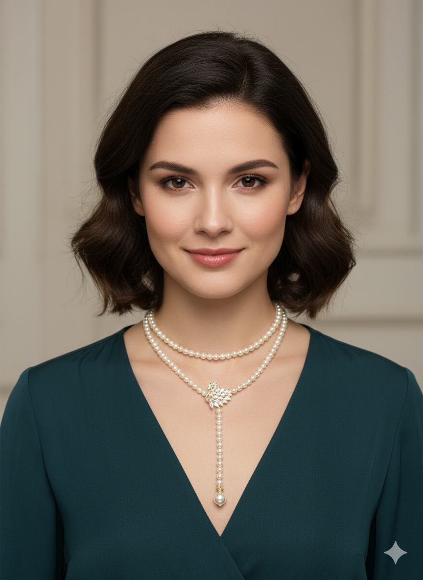 The Swan Sonata Convertible Pearl Necklace | CZ & Gold-Plated Copper