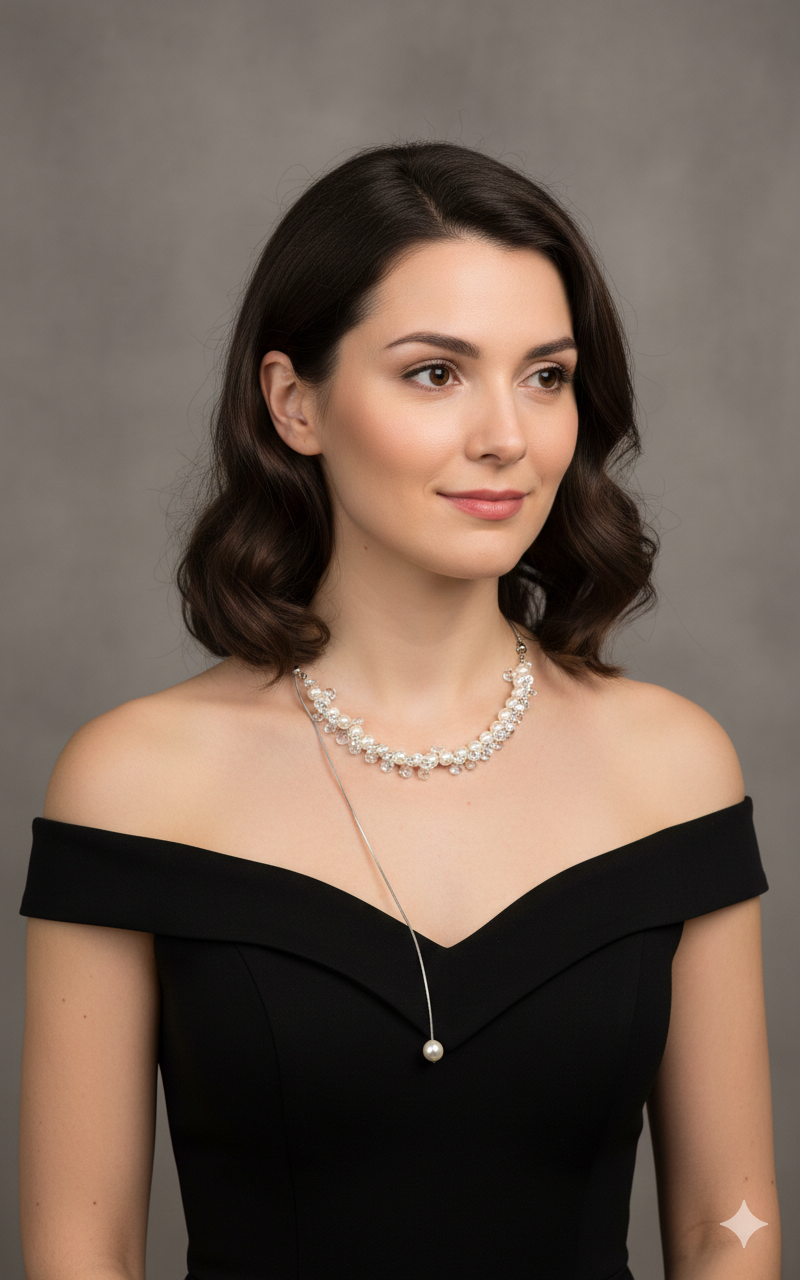 Adjustable White Pearl & CZ Bead Necklace