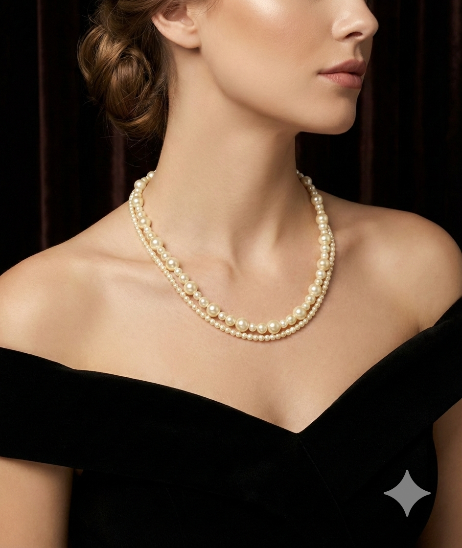 Magnetic Dual-Strand Champagne Pearl Necklace