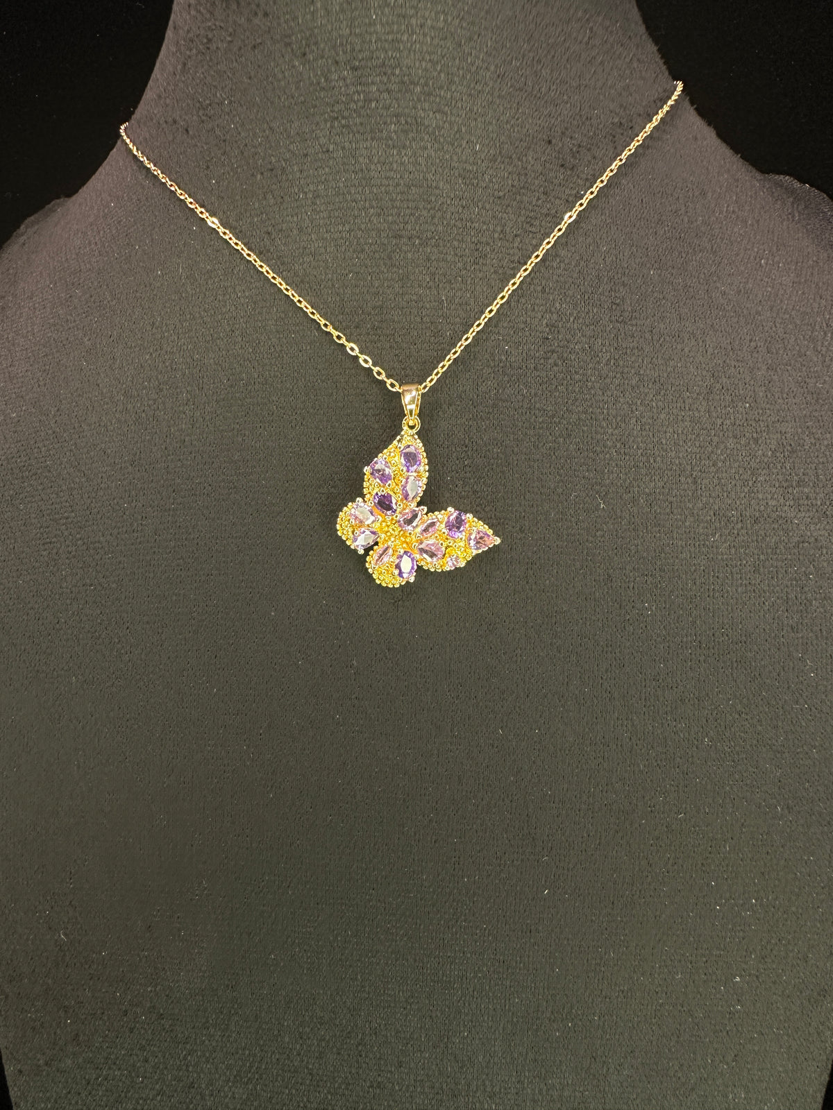 Royal Aura Wing Butterfly Necklace | Purple CZ & Gold-Plated Copper