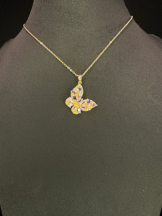 Royal Aura Wing Butterfly Necklace | Purple CZ & Gold-Plated Copper
