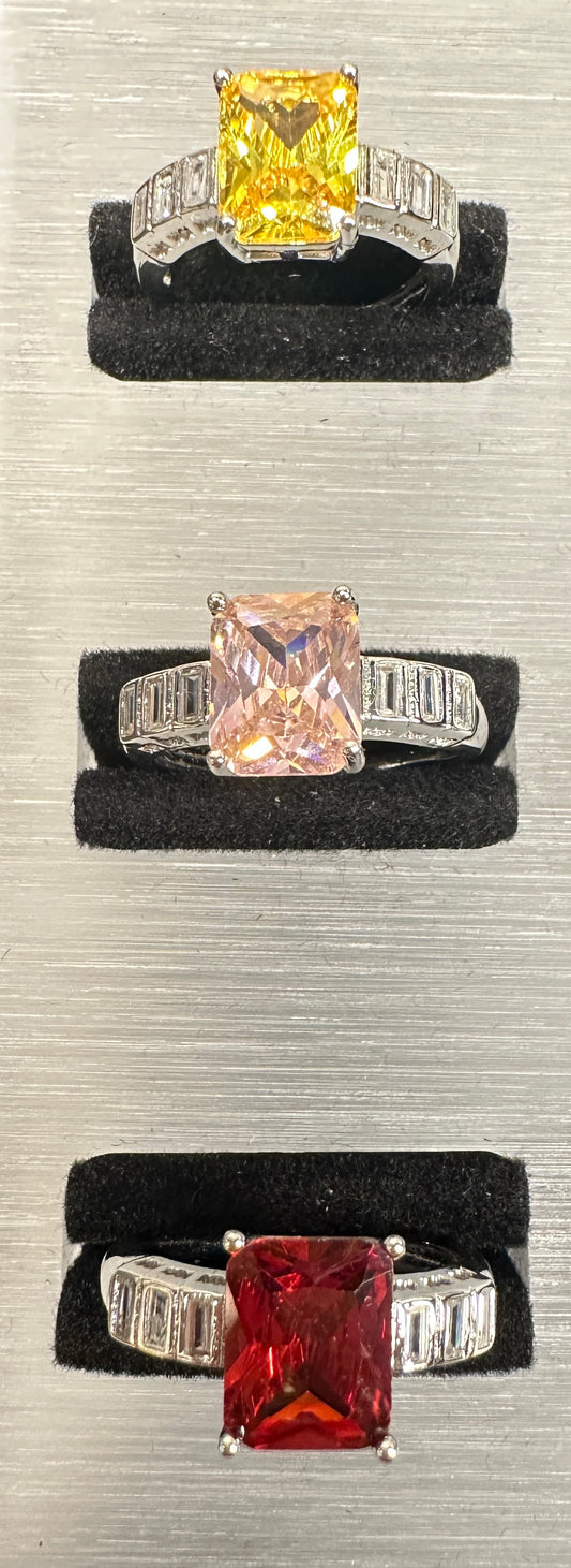 Alex Architectural Adjustable Ring | Rectangular Cut with Linear Accents