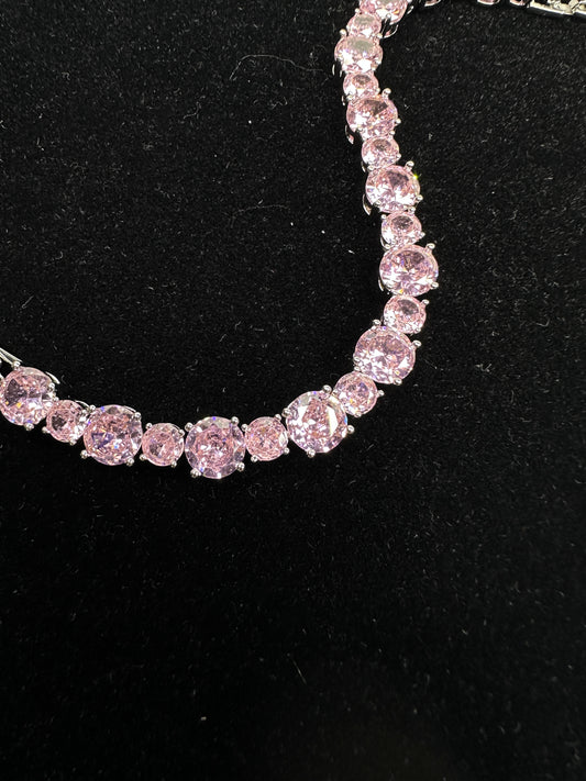 Timeless Pink Round Brilliant Cubic Zirconia Tennis Bracelet | Premium 18K Gold Plated Brass, Adjustable Length (16.5cm - 17.5cm)