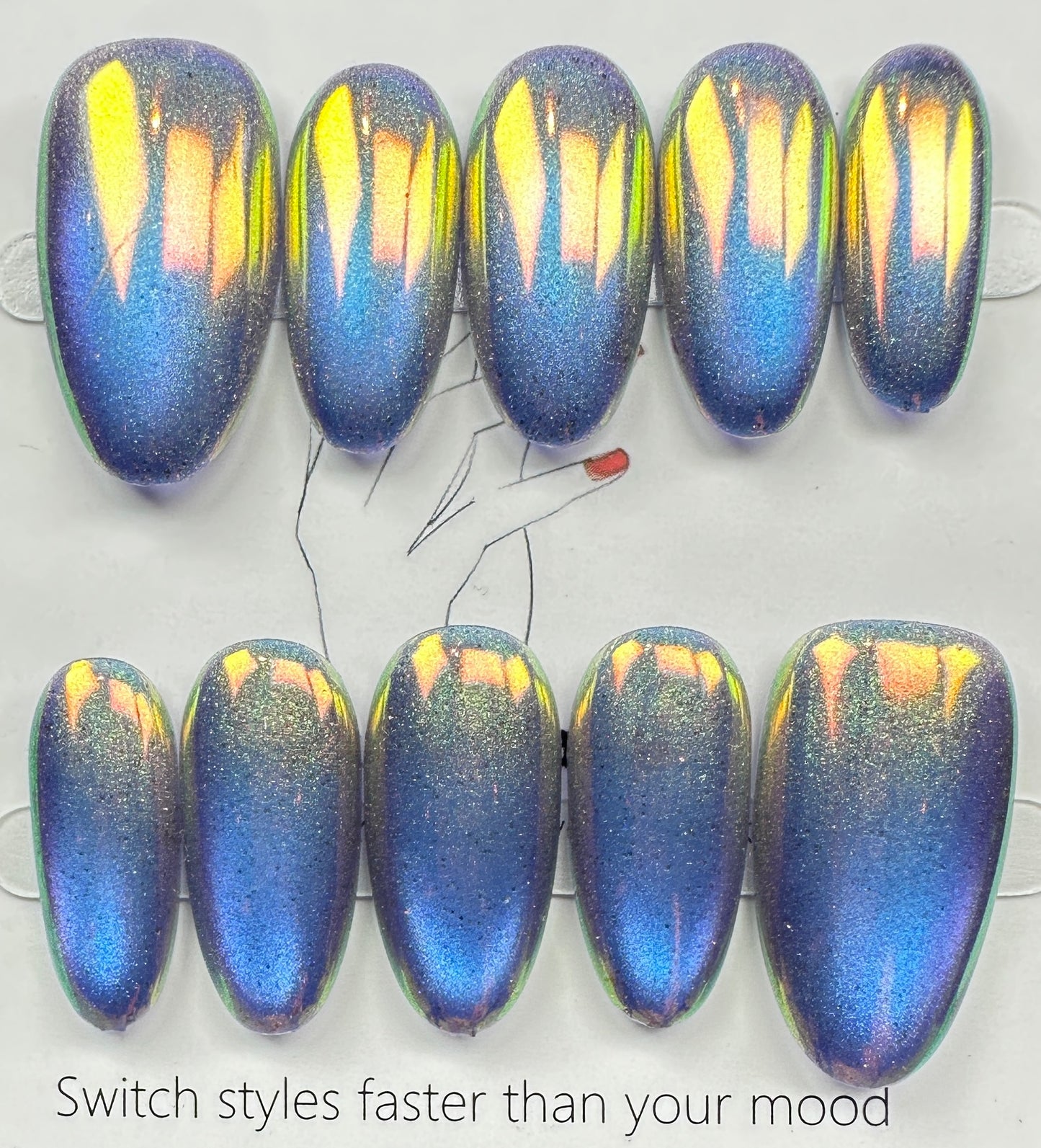 handmade press on nails Australia | Aurora Chrome Shimmer Edition | medium oval