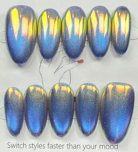 handmade press on nails Australia | Aurora Chrome Shimmer Edition | medium oval