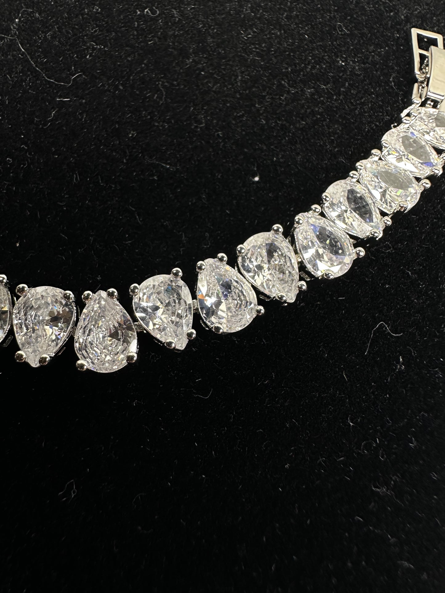 Elegant Pear Cut Cubic Zirconia Tennis Bracelet | Premium Platinum-Plated Brass, Adjustable 16.5cm - 17.5cm Length