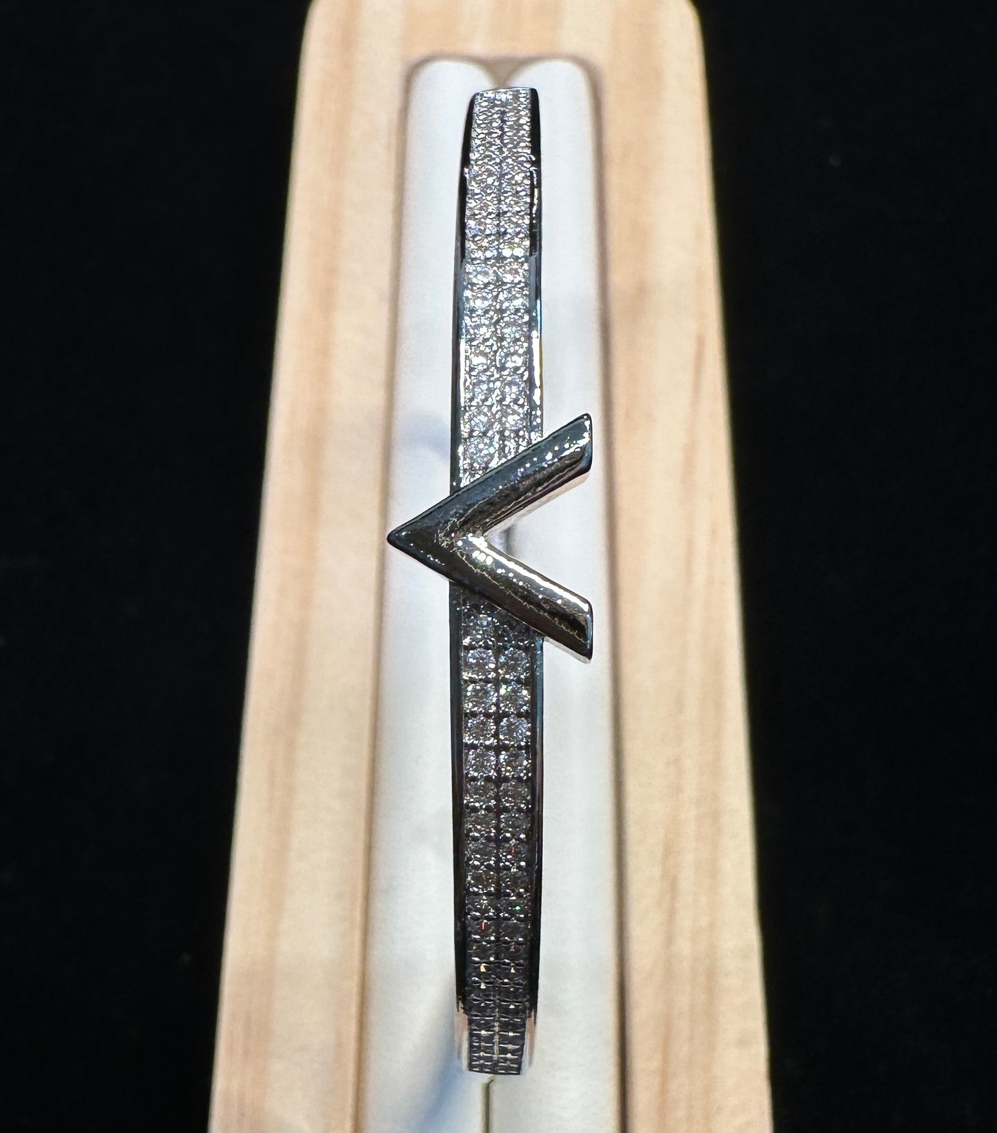 Virtue V-Bangle | Silver Tone Double Row Stone Bangle