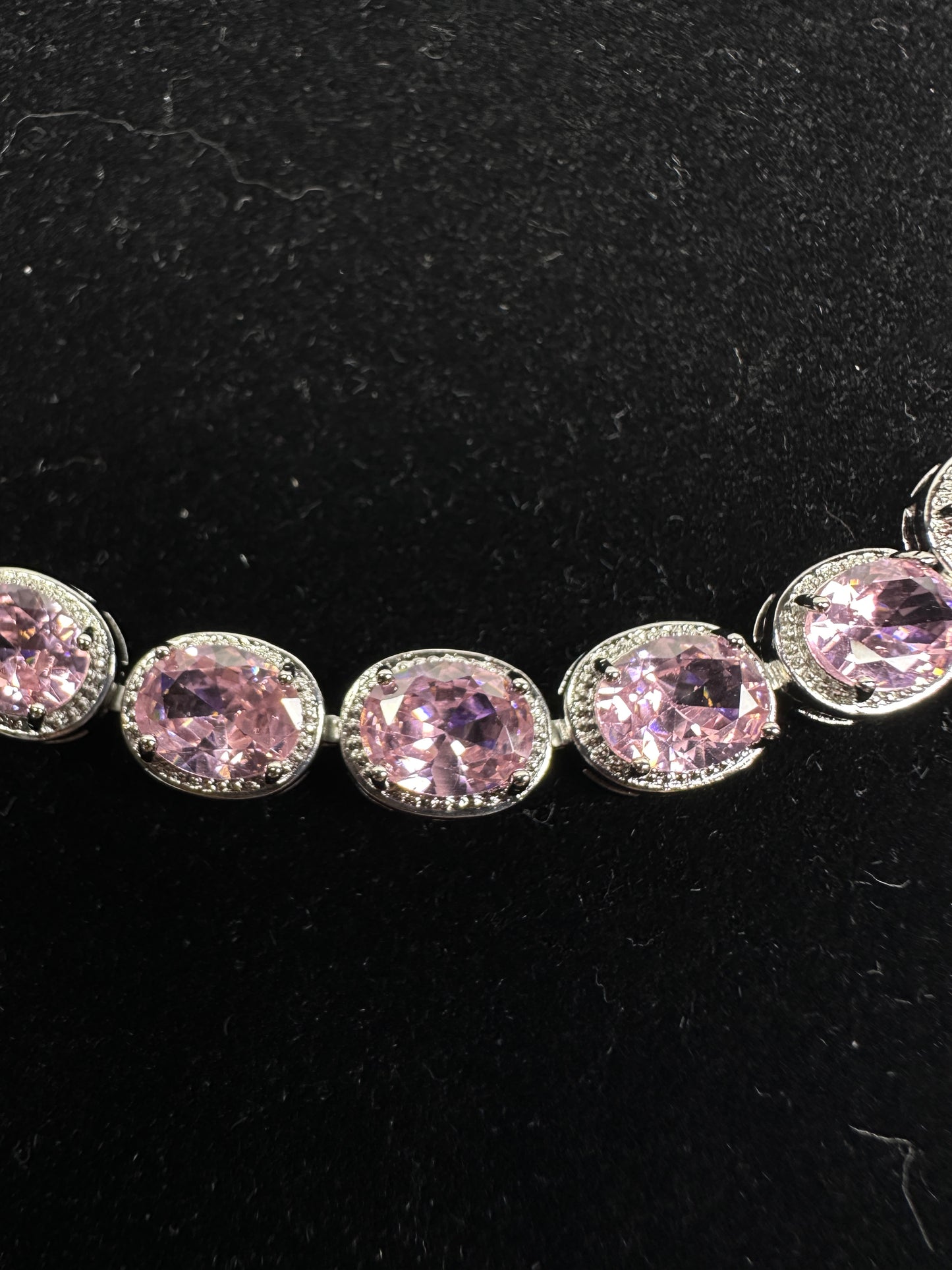 Vintage Pink Oval Halo Cubic Zirconia Link Bracelet | Premium 18K Gold Plated Brass, Fixed 18cm Length