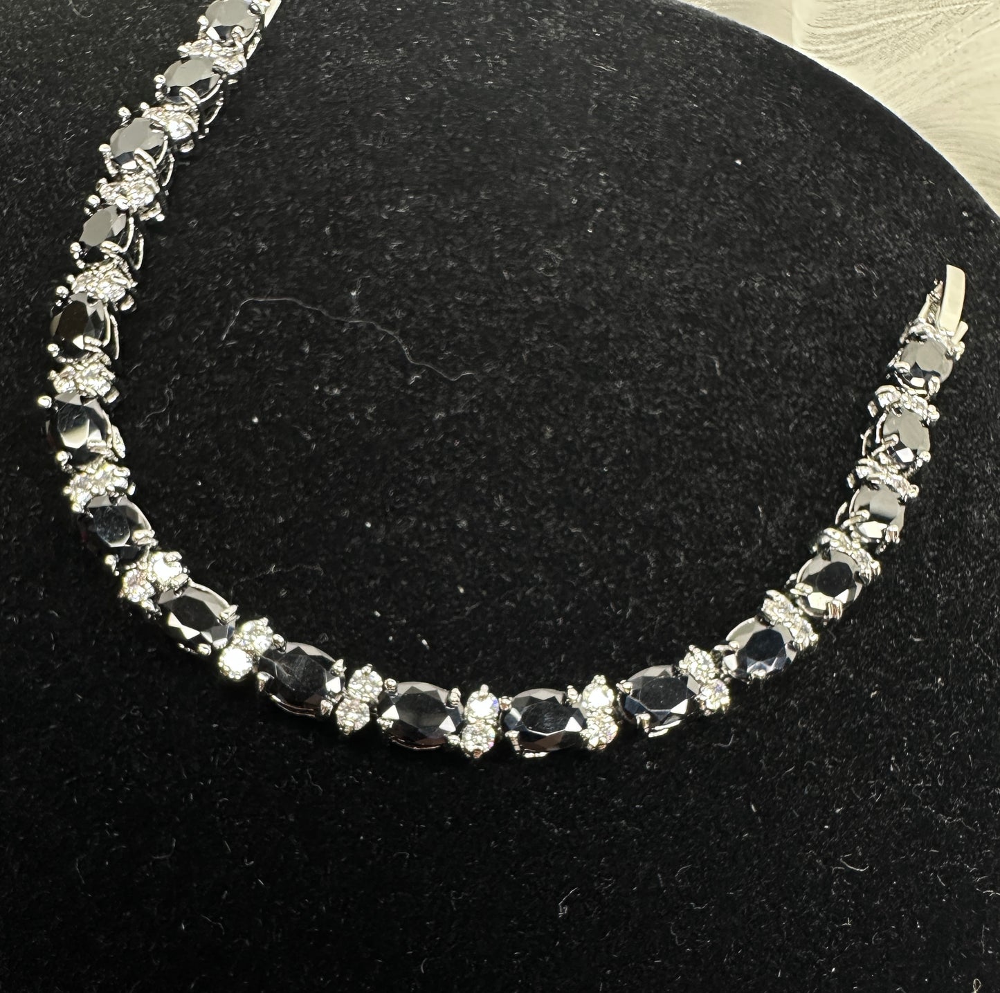 Gothic Luxury Black Oval Cubic Zirconia Tennis Bracelet | Premium Platinum-Plated Brass, Seamless Fixed 18cm Length