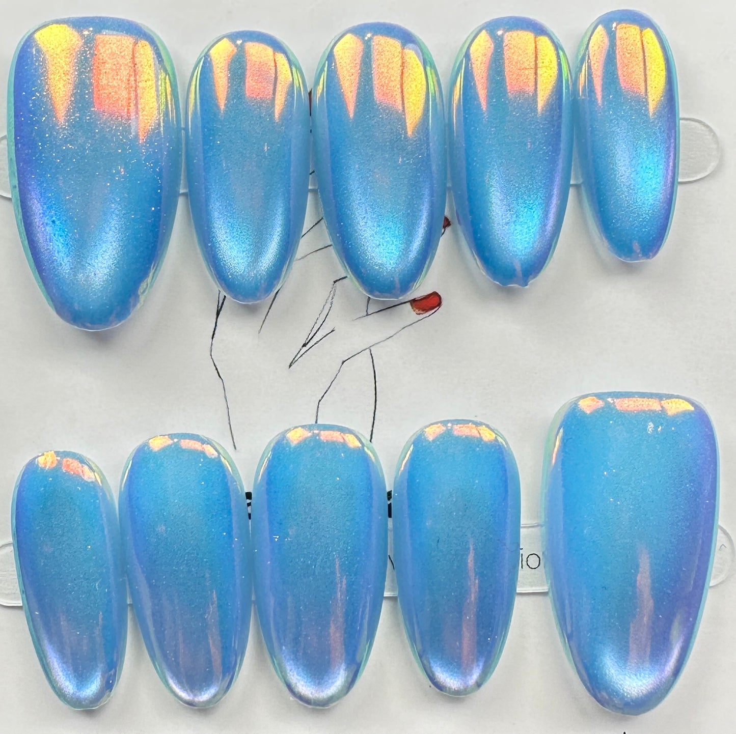 handmade press on nails Australia | Aurora Chrome Shimmer Edition | medium oval