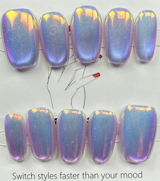 handmade press on nails Australia | Aurora Chrome Shimmer Edition | medium square
