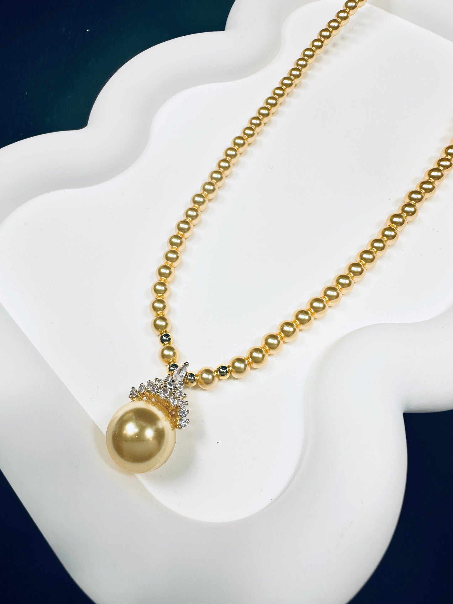 Gilded Trio · Gold Pearl & Stone Pendant Necklace