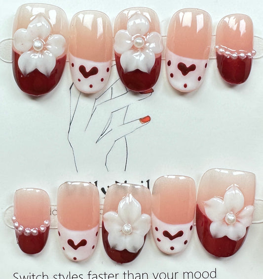 Heart & Floral Press on Nails Australia | Short Oval |Daily Nails | Handmade Press on Nails