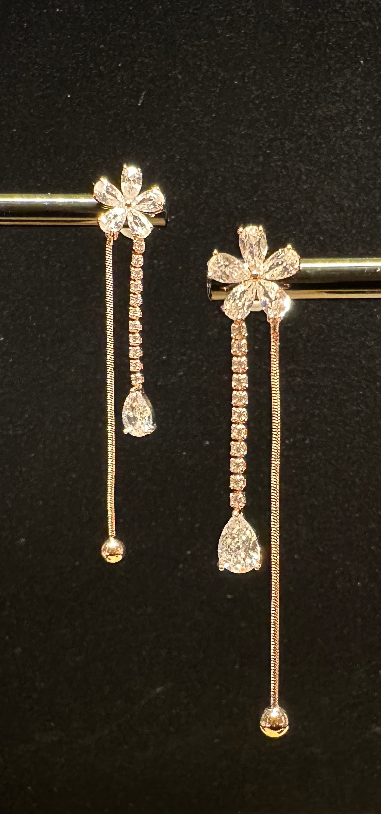 Aurora's Bloom Drop Earrings | Floral Design in Rose Gold Tone