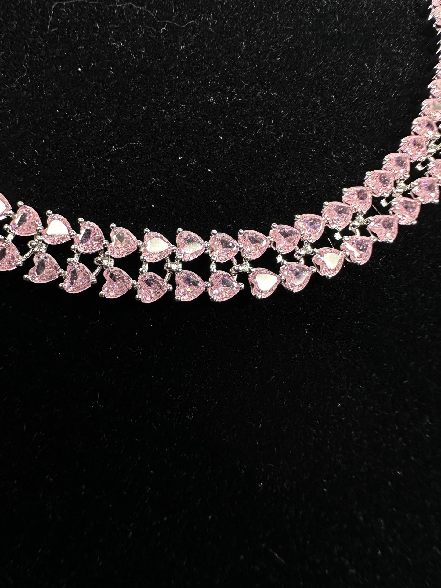 Romantic Double-Row Pink Heart Cubic Zirconia Tennis Bracelet | Premium Gold-Plated Brass, Adjustable 17-18cm Length