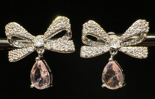 Rosette Pink Mist Earrings | Pink CZ Bow & Gold-Plated Copper