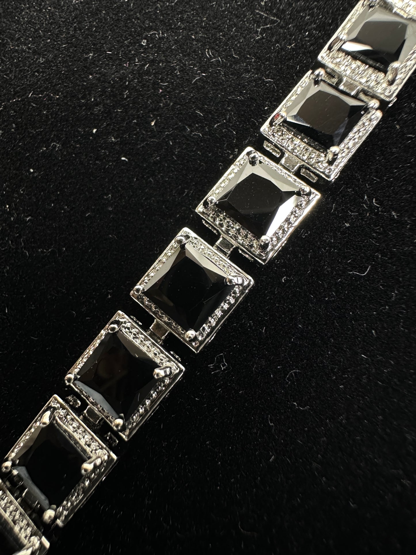Modern Gothic Black Square Cubic Zirconia Tennis Bracelet | Premium Platinum-Plated Brass, Seamless Fixed 18cm Length