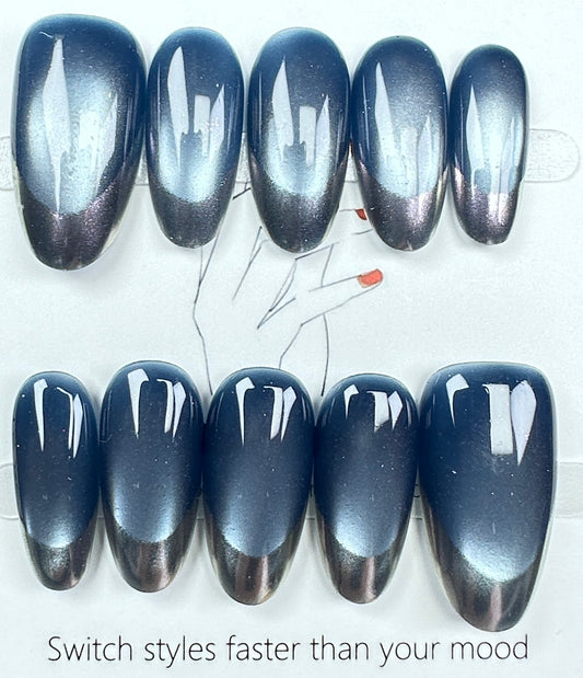 handmade press on nails Australia | Aurora Chrome Shimmer Edition | medium oval