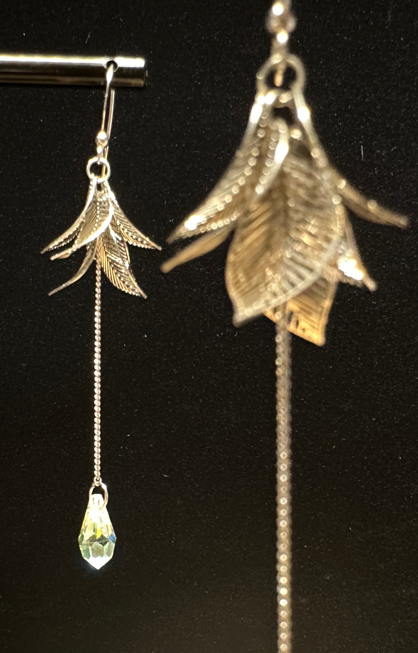 Luna's Sigh Ear Hooks | Silver Leaf Design with Teardrop Drop