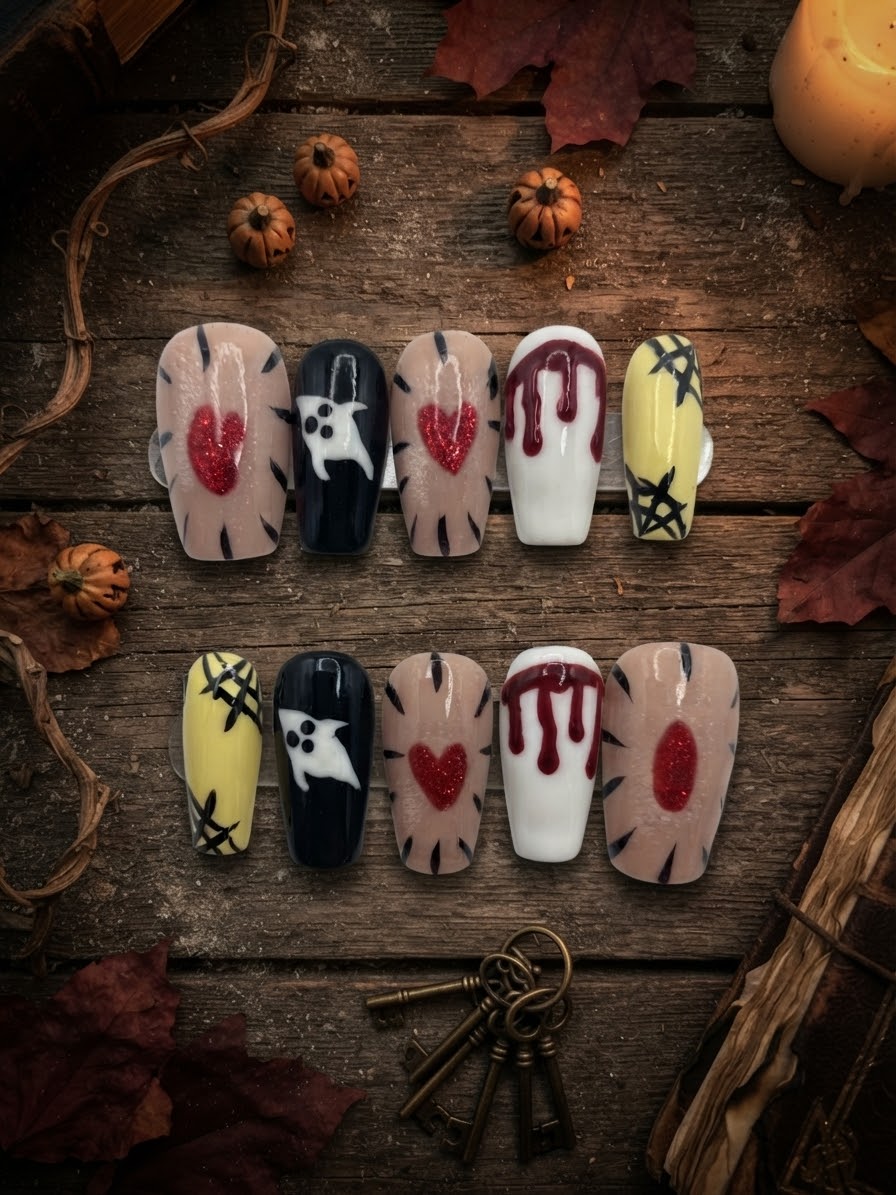 Halloween Medium Coffin Press-On Nails – Drip & Spooky Art | DNDS
