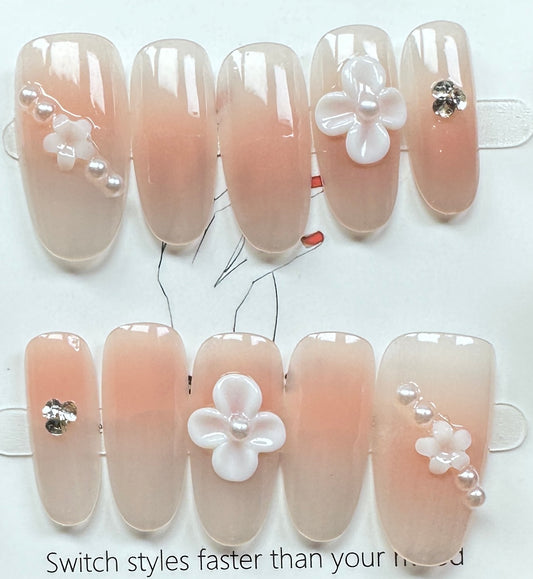 Minimalist Nude Floral Press on Nails Australia | Medium Oval |Daily Nails | Handmade Press on Nails