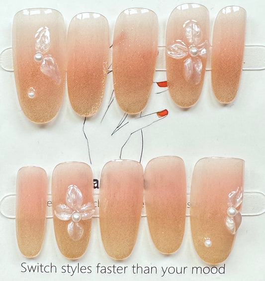 Minimalist Floral Shimmer | Press on Nails Australia | Medium Oval |Daily Nails | Handmade Press on Nails