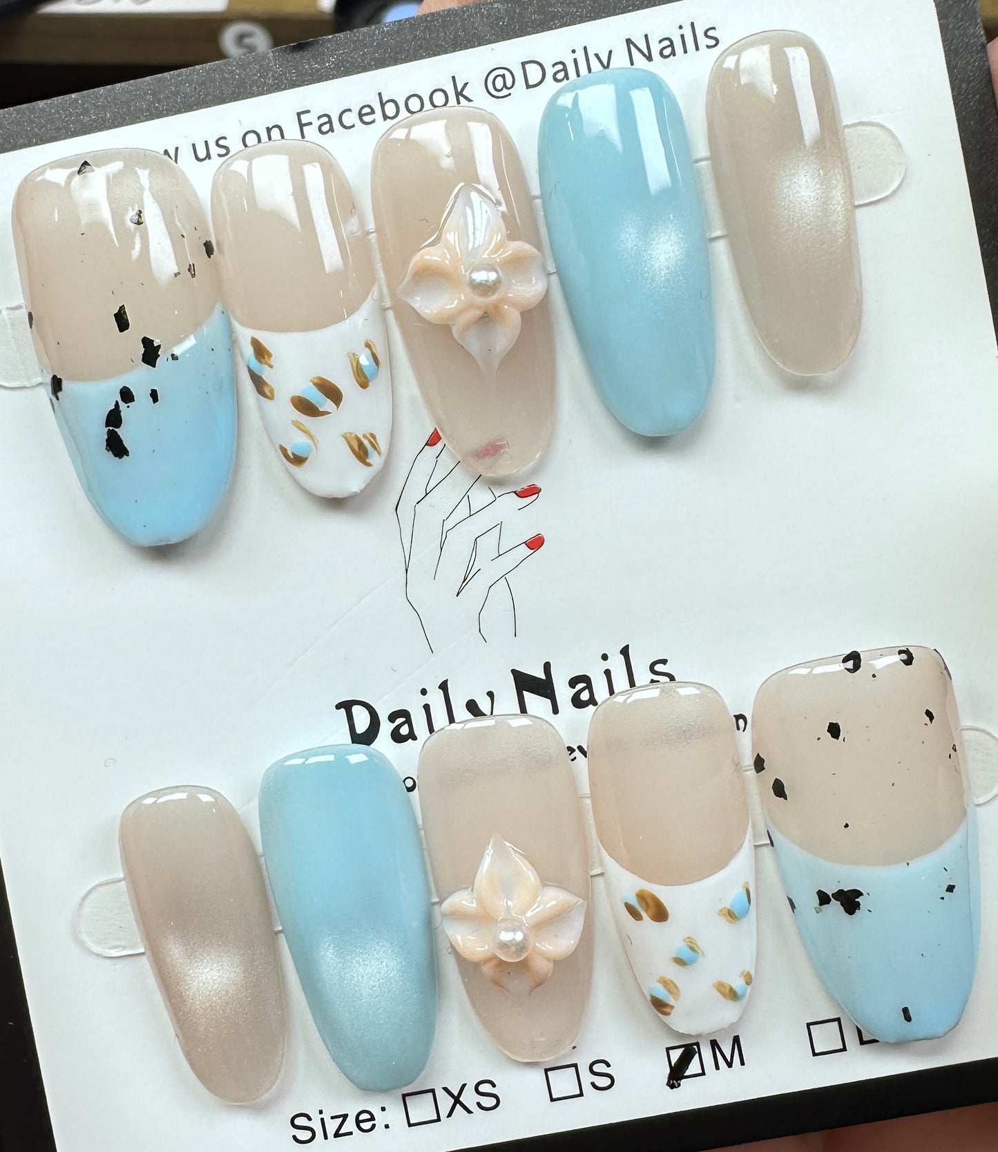 Pastel Blue & Leopard Floral Press on Nails Australia | Medium Oval |Daily Nails | Handmade Press on Nails
