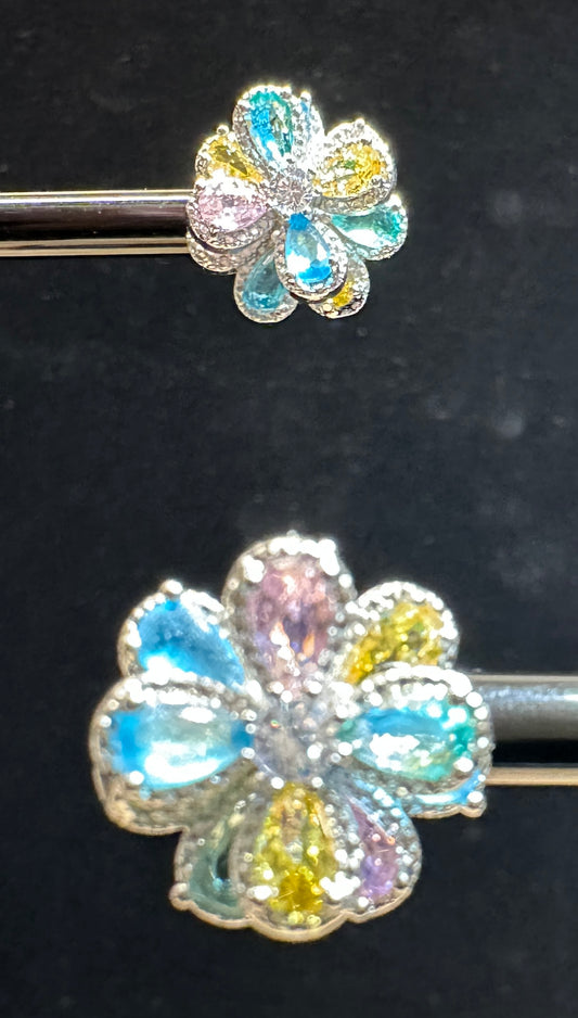 Jubilee Aura Stud Earrings | Multicolour Succulent Flower & CZ