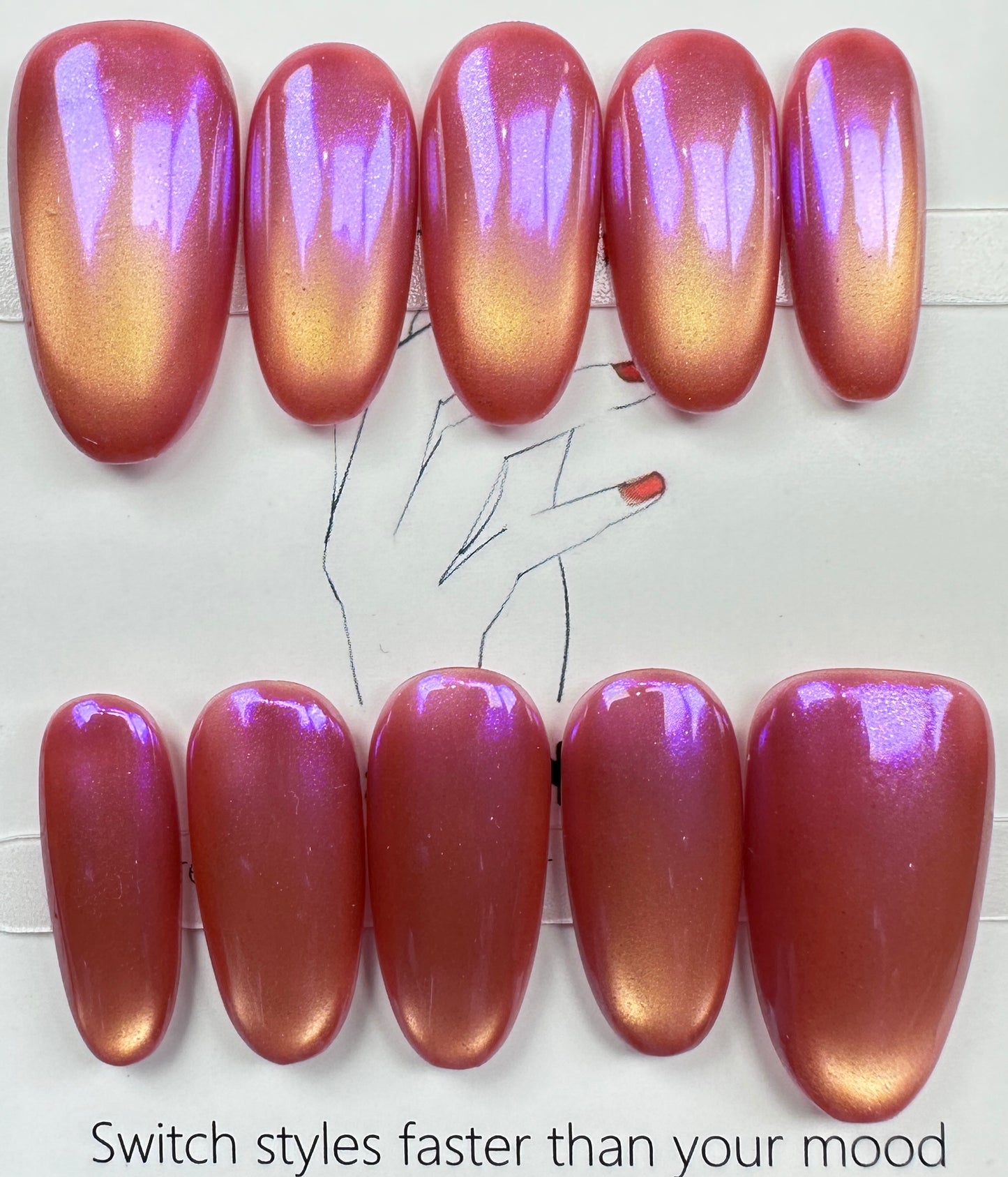 handmade press on nails Australia | Aurora Chrome Shimmer Edition | medium oval