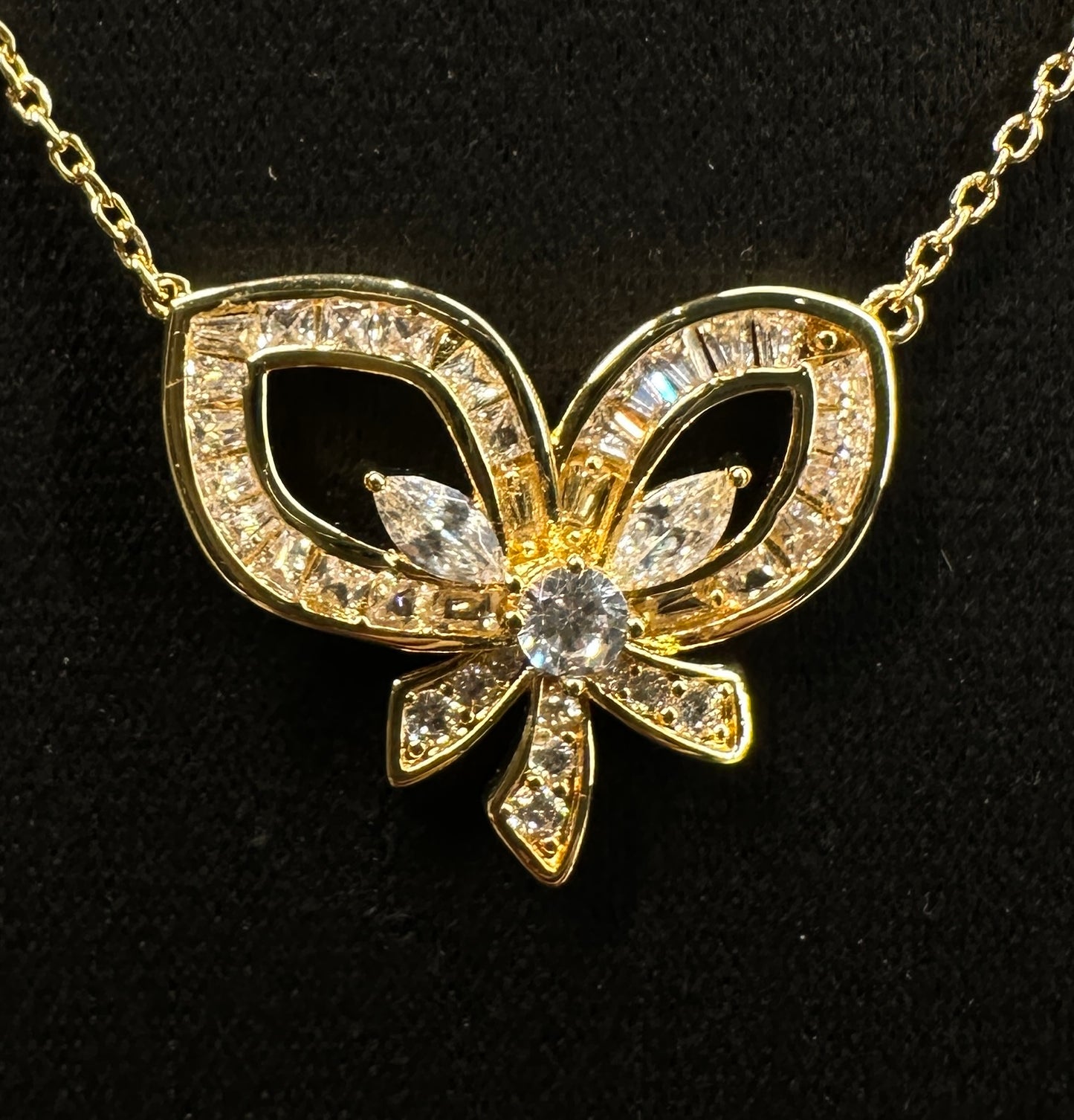 Gilded Bow Pave Necklace | Gold Tone Pave Bow Chain