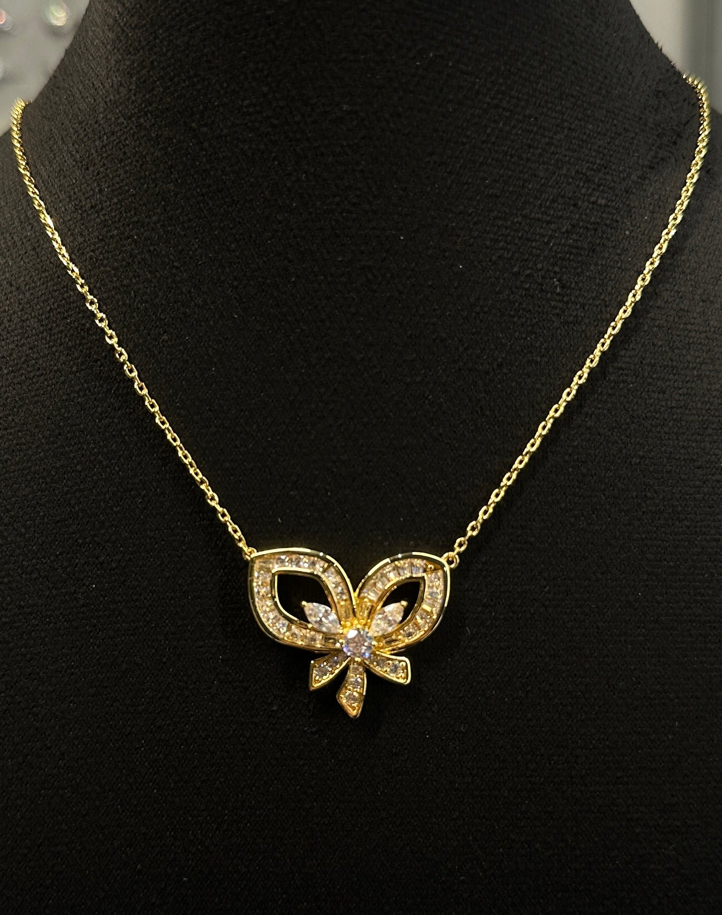 Gilded Bow Pave Necklace | Gold Tone Pave Bow Chain