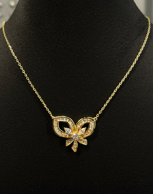 Gilded Bow Pave Necklace | Gold Tone Pave Bow Chain
