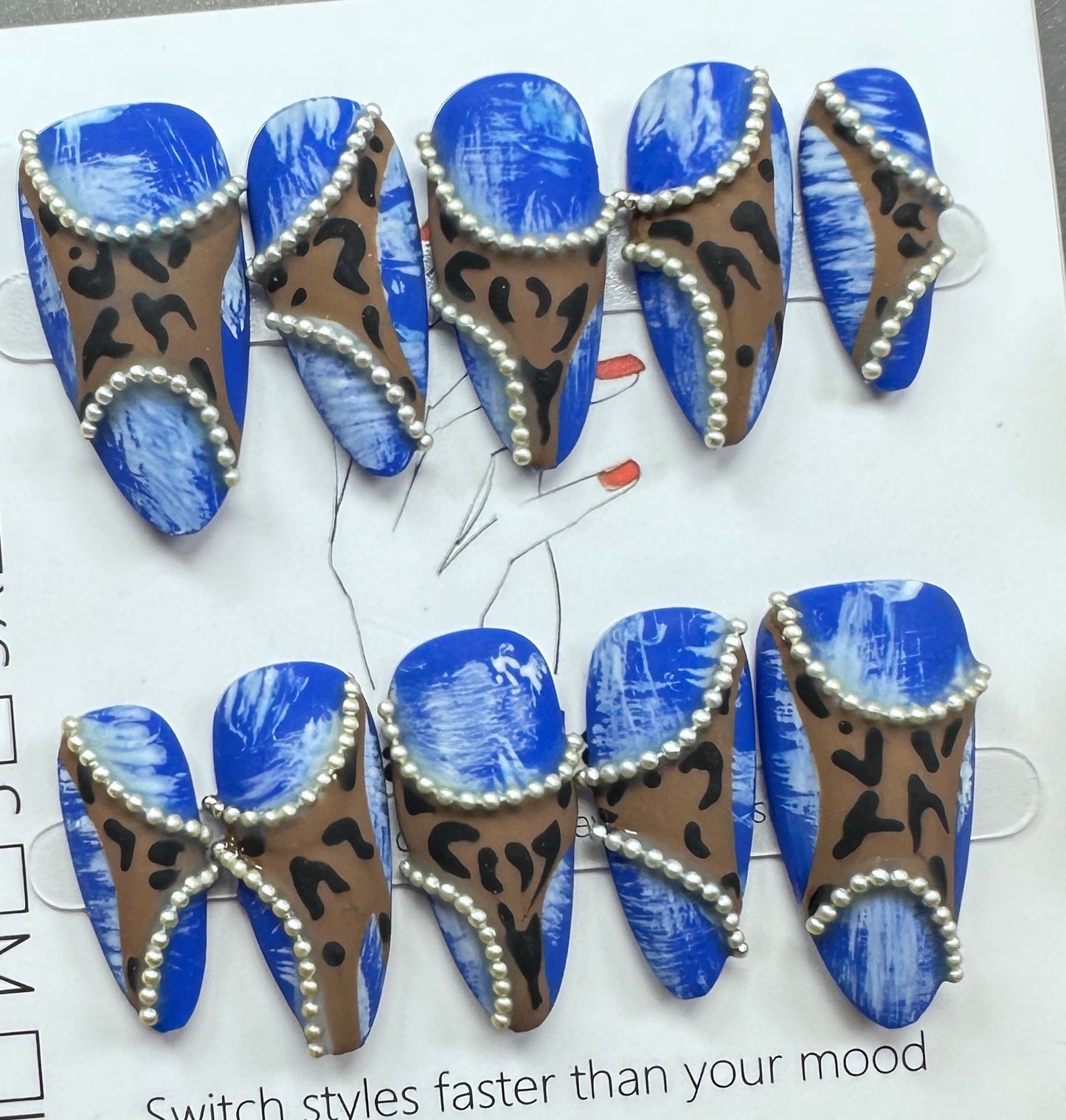 Leopard Print & Metallic Stud Press on Nails Australia | Medium Almond |Daily Nails | Handmade Press on Nails