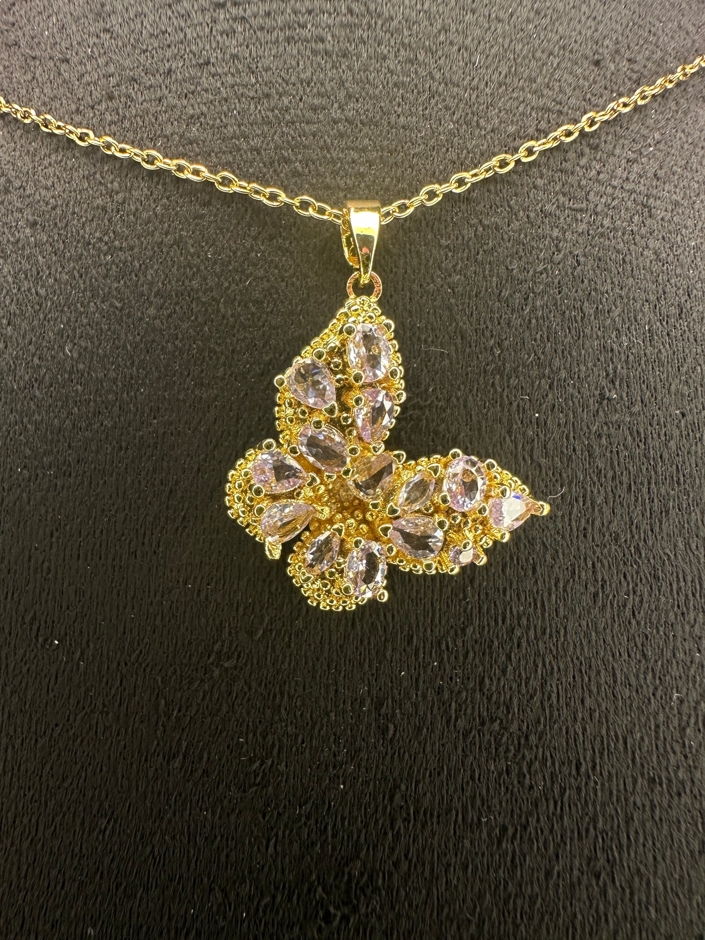 Gilded Blush Aura Pendant | Pink & Gold Butterfly Necklace