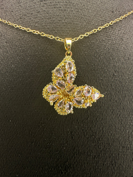 Gilded Blush Aura Pendant | Pink & Gold Butterfly Necklace