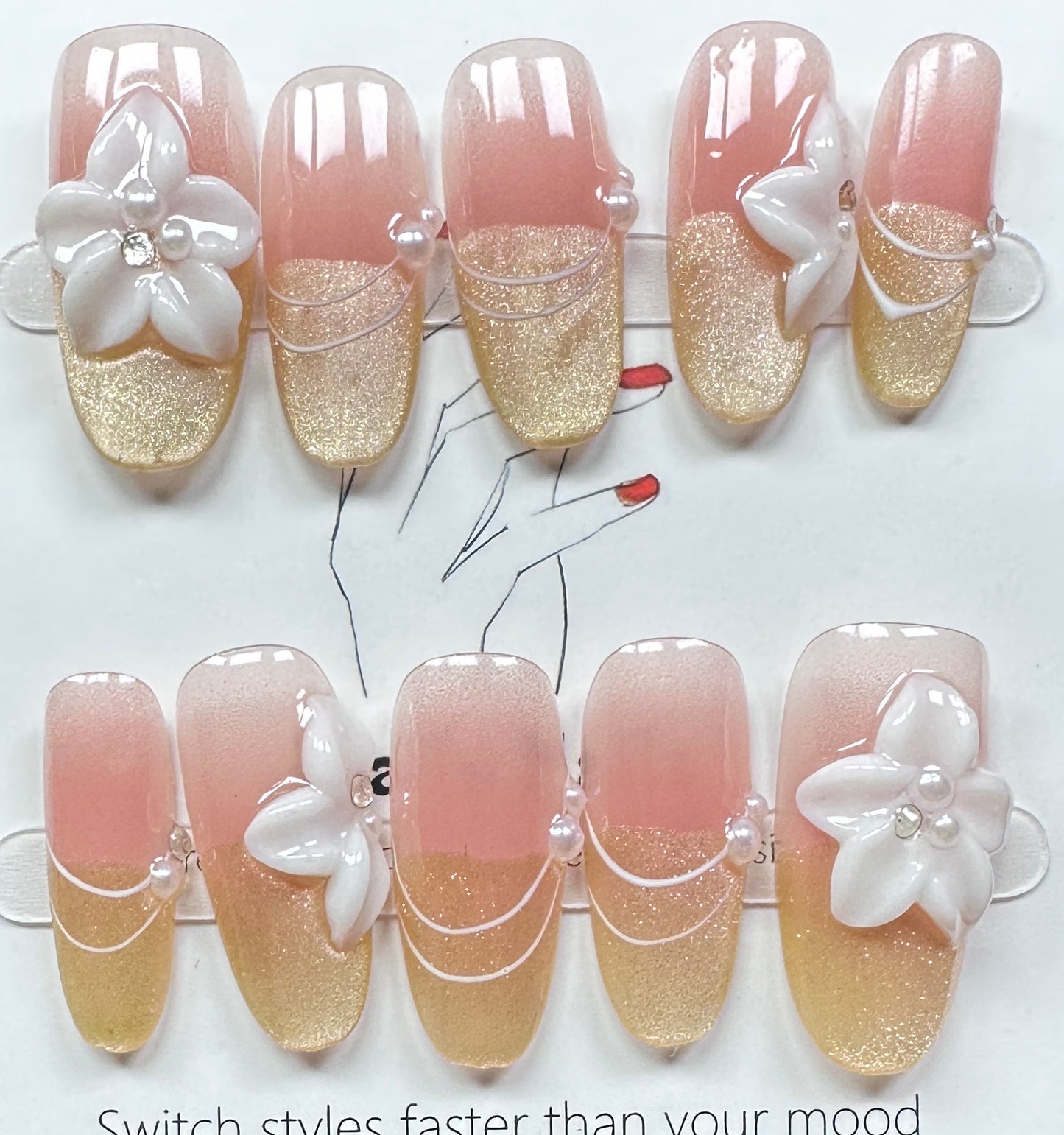 Floral & Pearl Accent Press on Nails Australia | Medium Oval |Daily Nails | Handmade Press on Nails