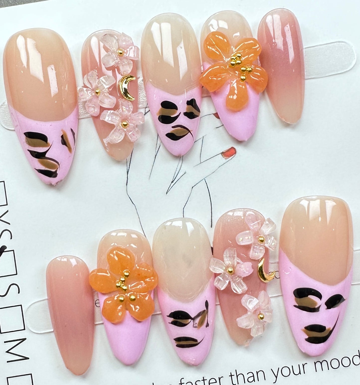 Abstract Animal Print & Floral Press on Nails Australia | Medium Almond |Daily Nails | Handmade Press on Nails