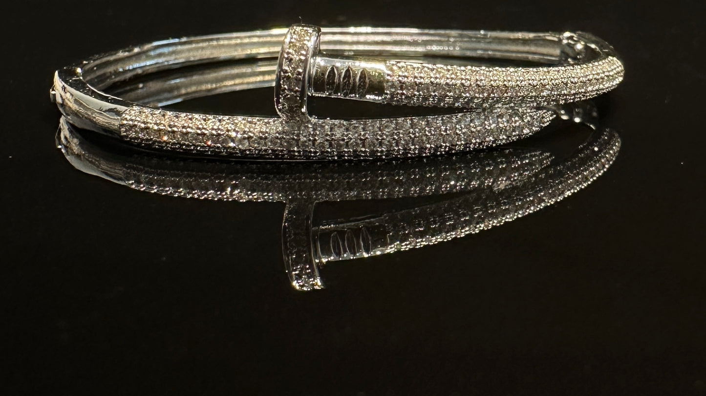 Helix Stone Bangle | Industrial Nail Design with White Stones