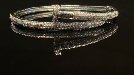 Helix Stone Bangle | Industrial Nail Design with White Stones