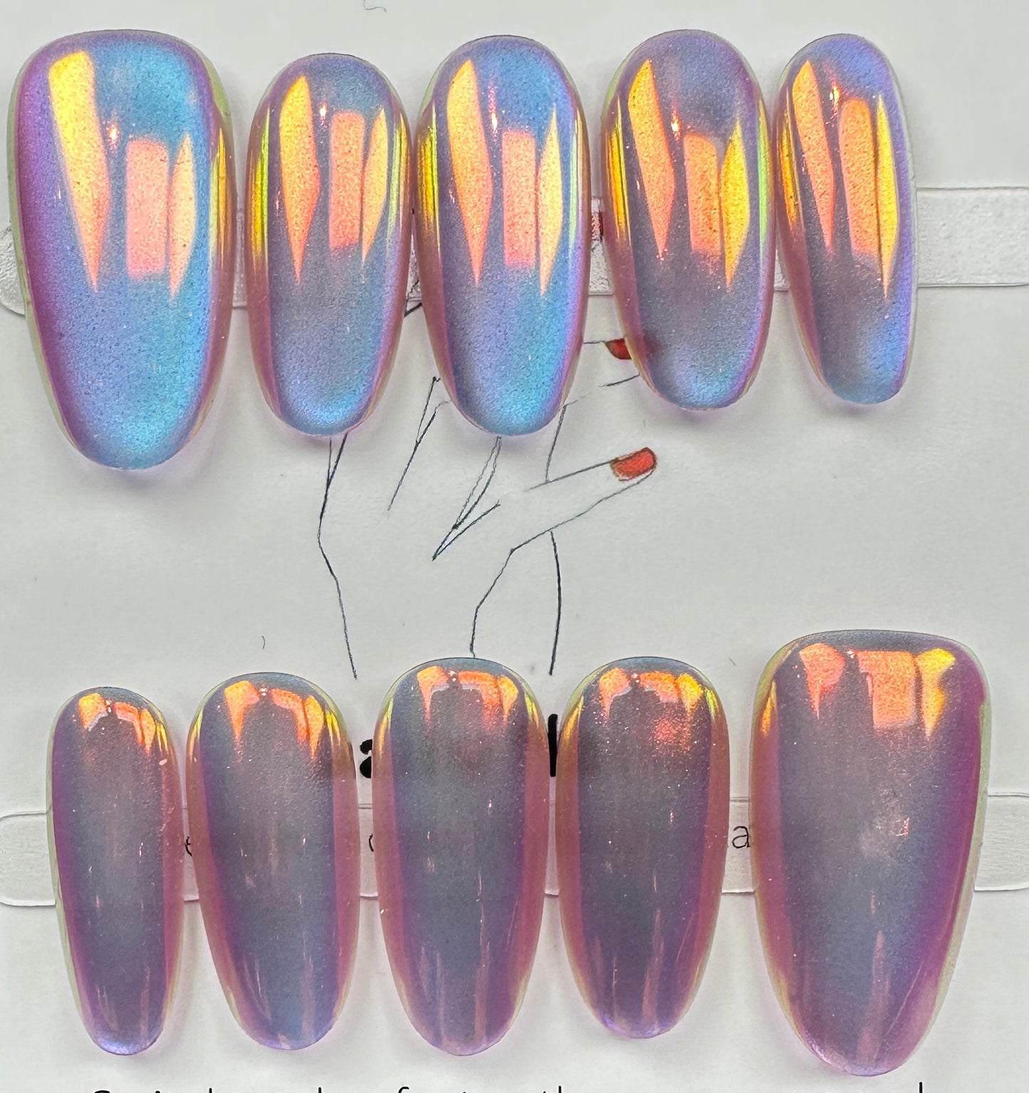 handmade press on nails Australia | Aurora Chrome Shimmer Edition | medium oval