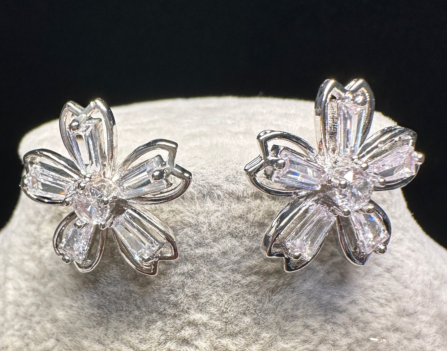 Lumina Petal Stud Earrings | Five-Petal Flower Design in Silver Tone