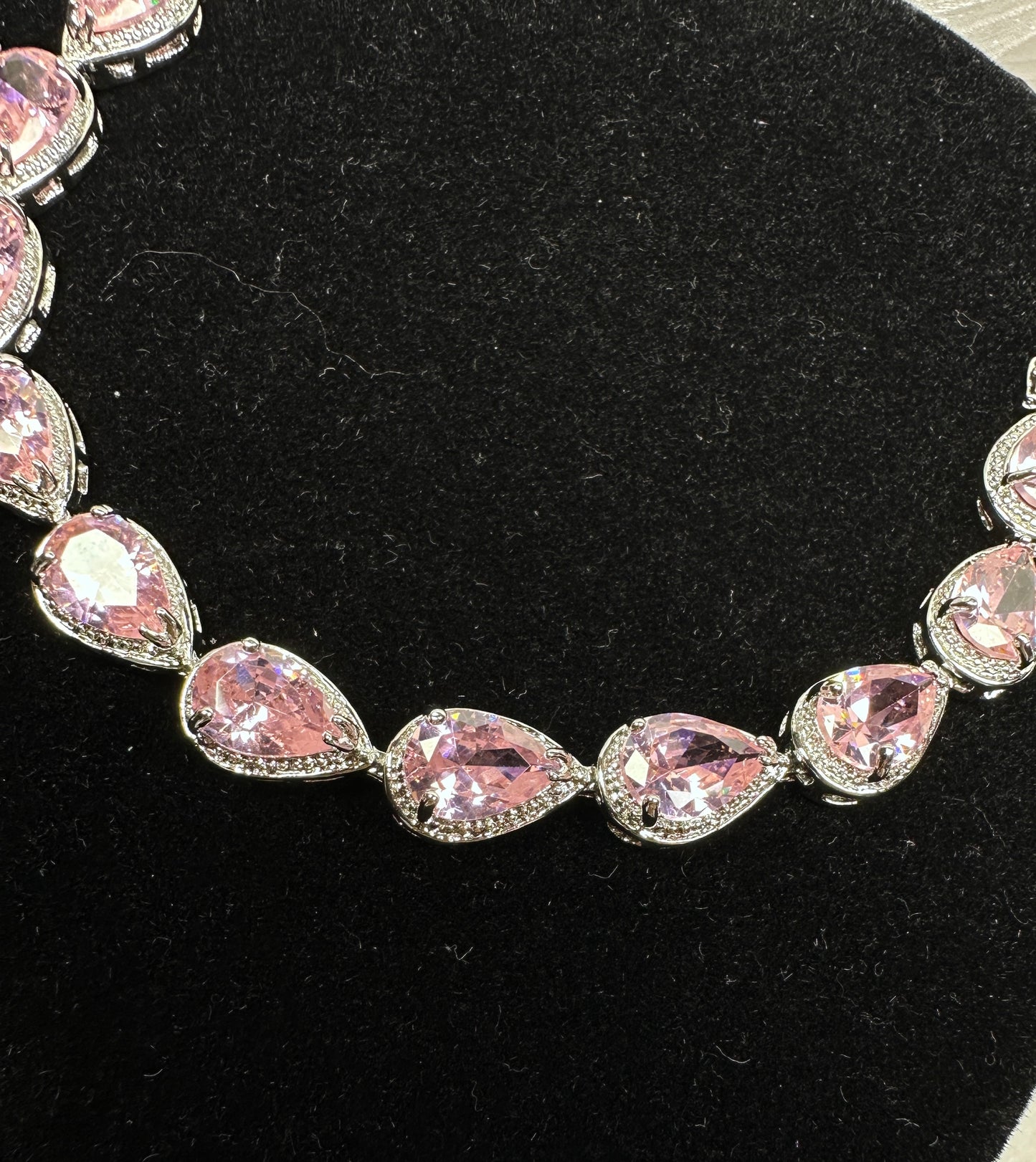 Luxury Pink Teardrop Halo Cubic Zirconia Link Bracelet | Premium 18K Gold Plated Brass, Fixed 18cm Length