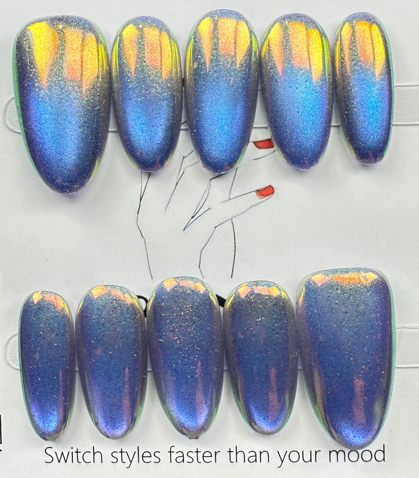 handmade press on nails Australia | Aurora Chrome Shimmer Edition | medium oval