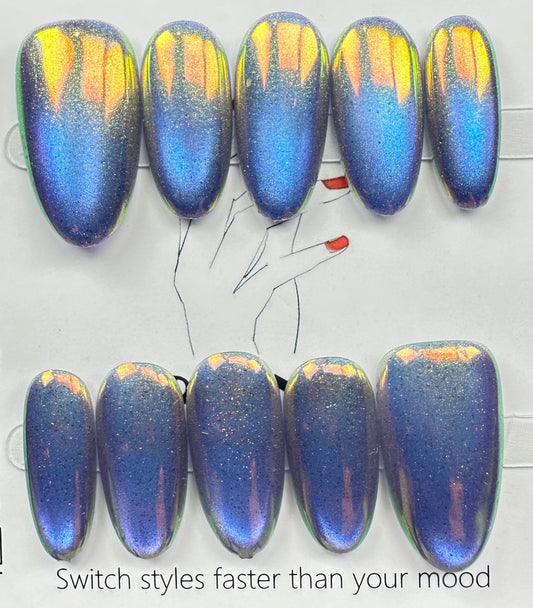 handmade press on nails Australia | Aurora Chrome Shimmer Edition | medium oval