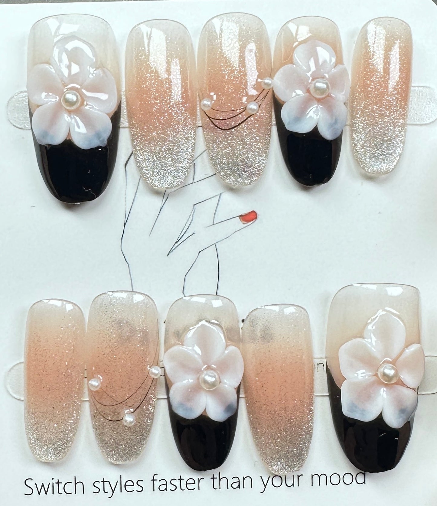Black & Gold Floral Press on Nails Australia | Medium Oval |Daily Nails | Handmade Press on Nails
